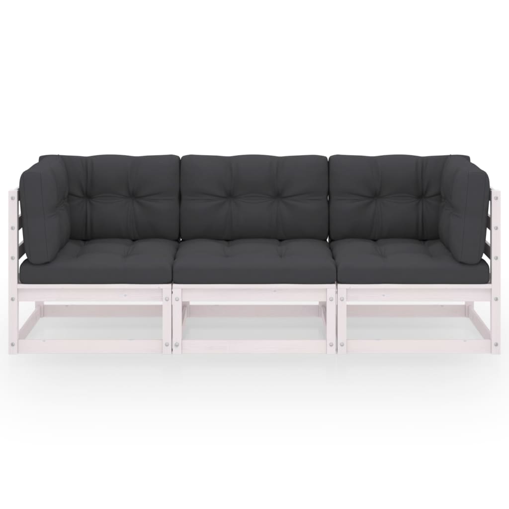 3-Sitzer-Gartensofa mit Kissen Kiefer Massivholz