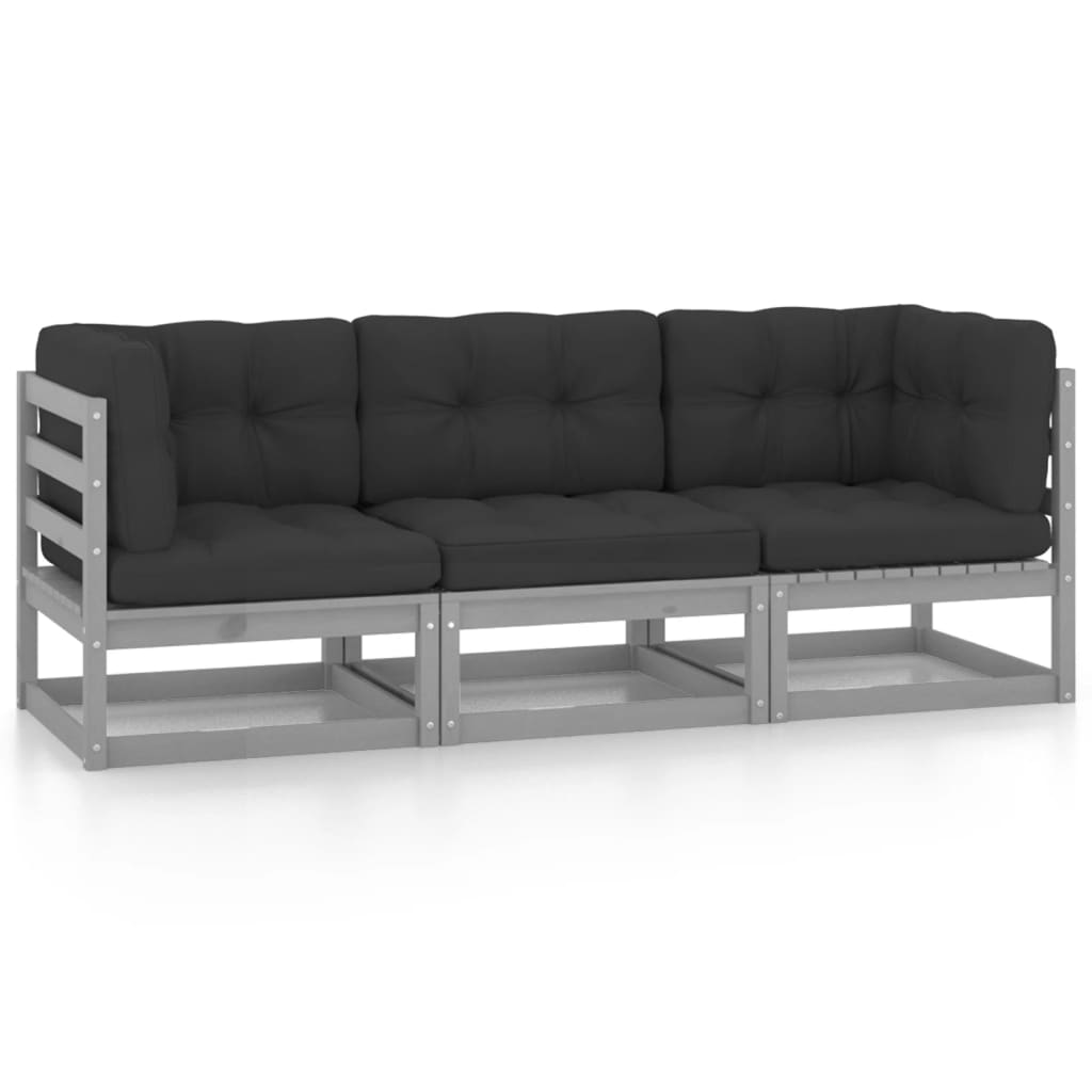 3-Sitzer-Gartensofa mit Kissen Kiefer Massivholz