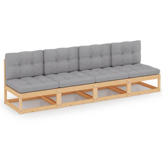 4-Sitzer-Gartensofa mit Kissen Kiefer Massivholz