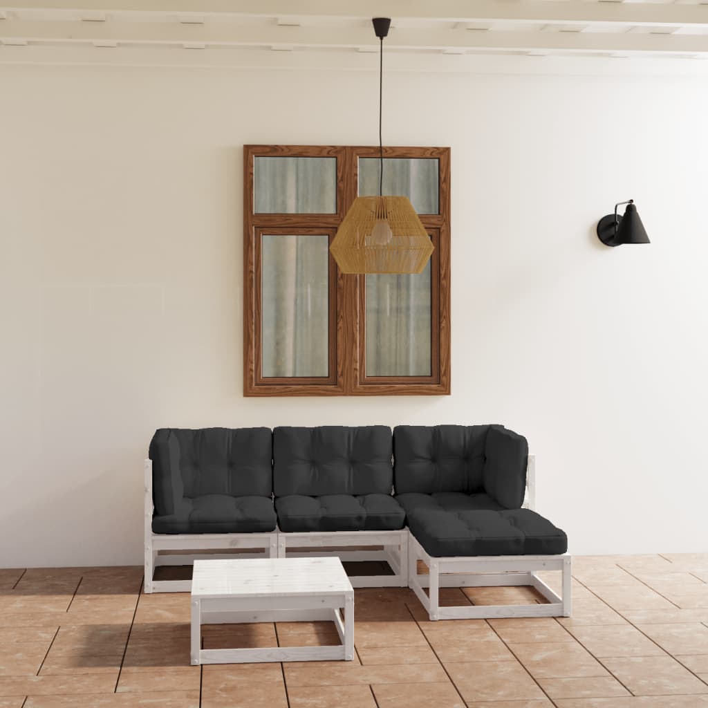 5-tlg. Garten-Lounge-Set mit Kissen Kiefer Massivholz