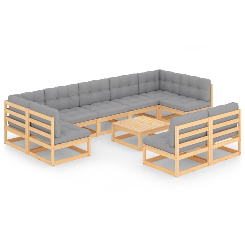 10-tlg. Garten-Lounge-Set mit Kissen Massivholz Kiefer