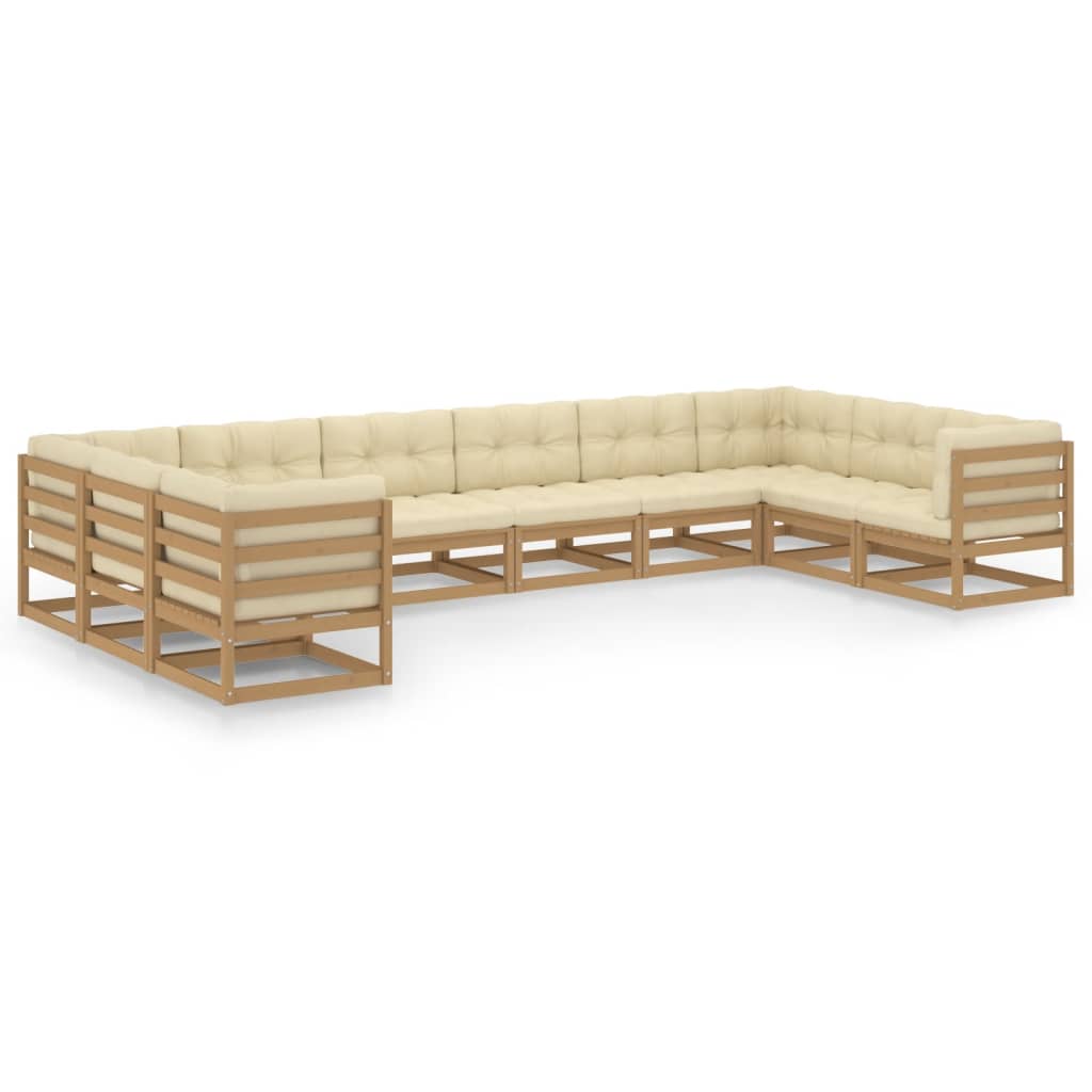 10-tlg. Garten-Lounge-Set mit Kissen Honigbraun Massivholz