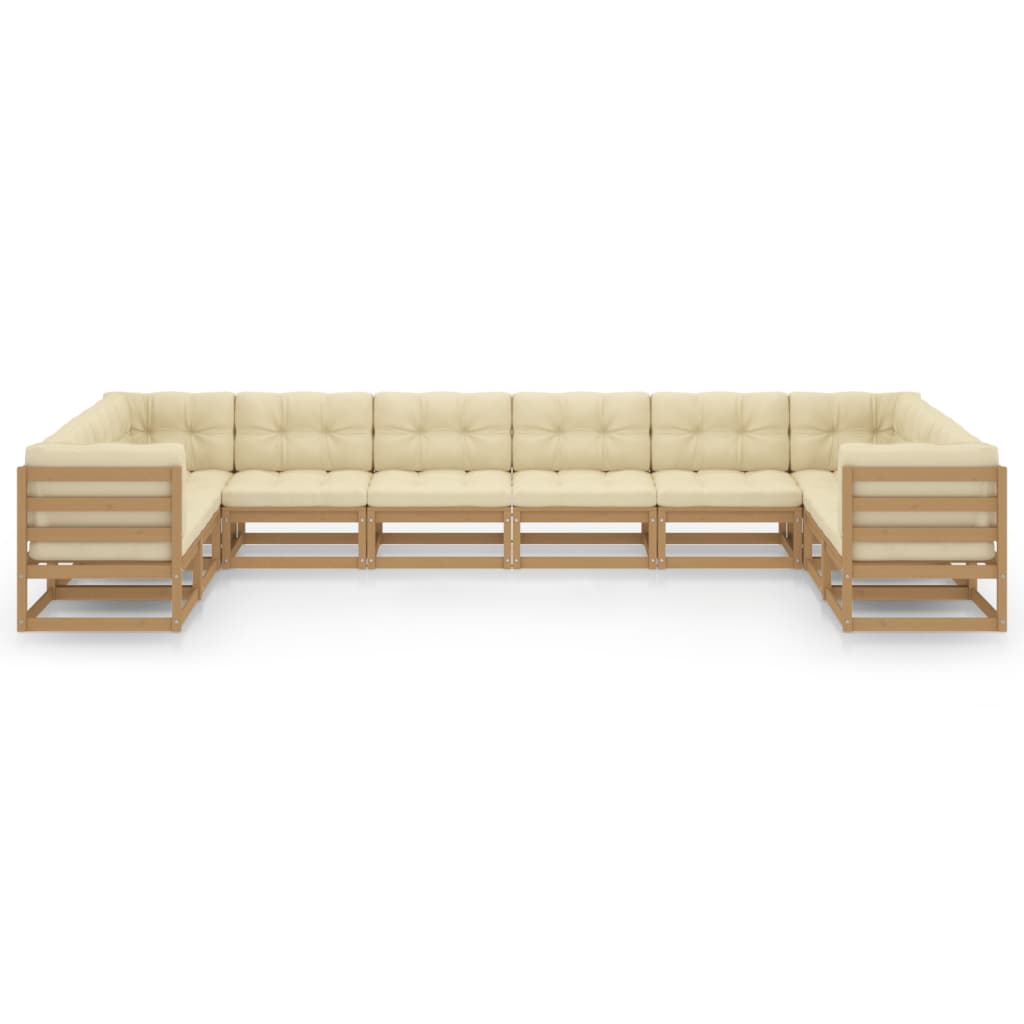 10-tlg. Garten-Lounge-Set mit Kissen Honigbraun Massivholz