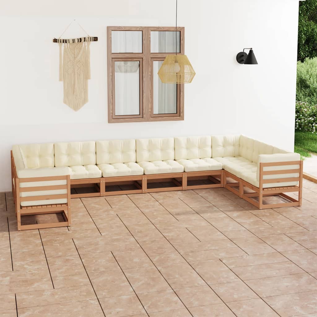 10-tlg. Garten-Lounge-Set mit Kissen Honigbraun Massivholz