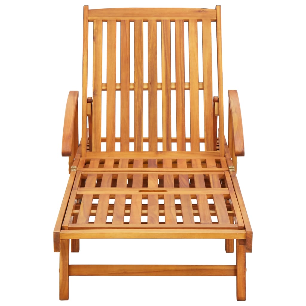 Chaises longues 2 pièces avec table et coussins en bois massif d'acacia