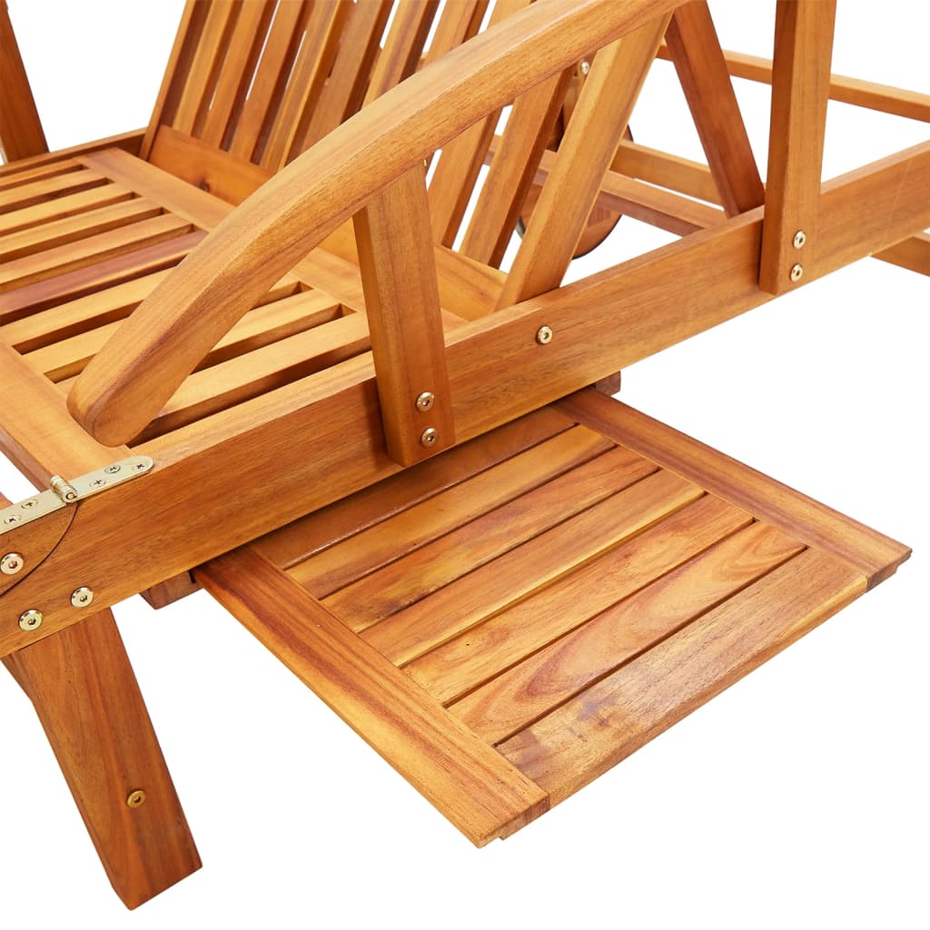 Chaises longues 2 pièces avec table et coussins en bois massif d'acacia