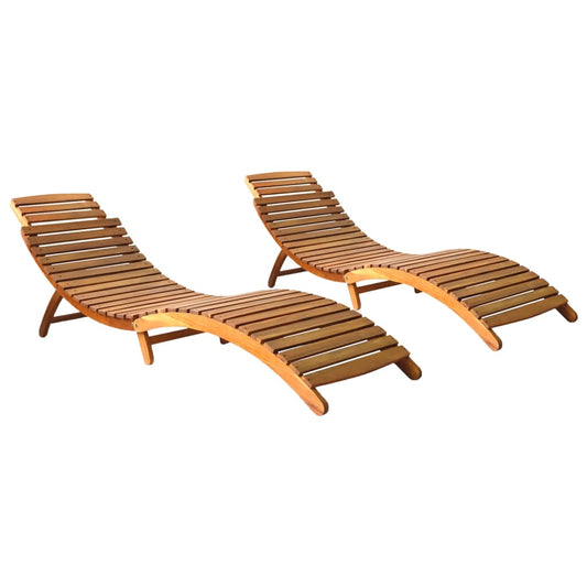 Chaises longues, lot de 2, en bois d'acacia massif