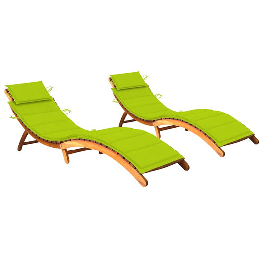 Chaises longues 2 pièces avec coussins en bois massif d'acacia
