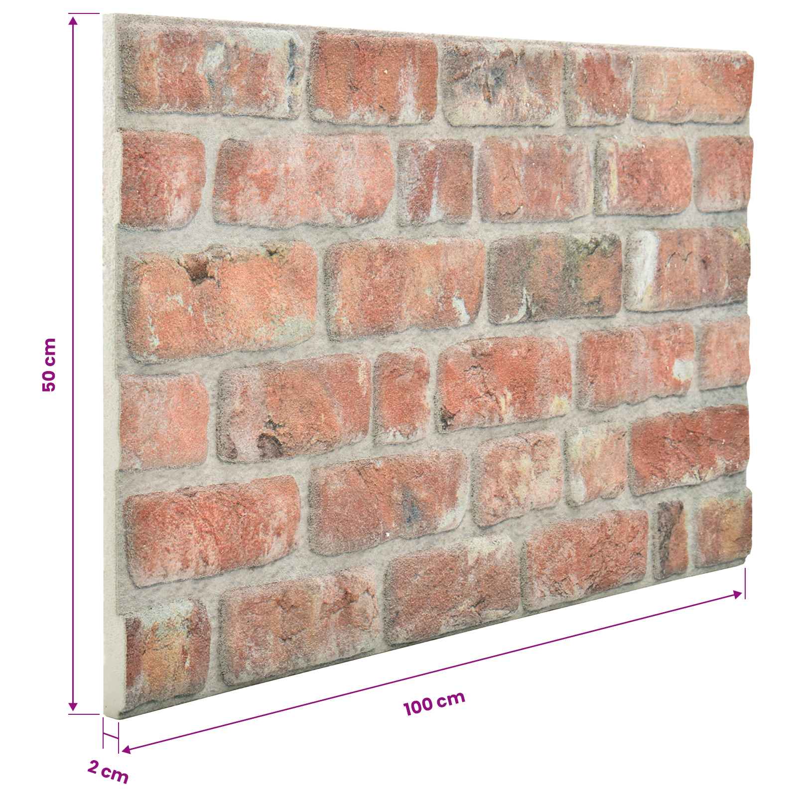 Wandpaneele 10 stk. 100 x 50 cm Rot EPS-Schaum