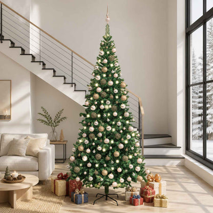 Künstlicher Weihnachtsbaum mit Beleuchtung Kugeln L 240 cm Grün
