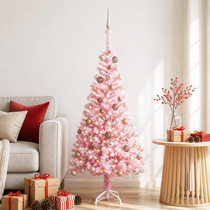 Künstlicher Weihnachtsbaum mit Beleuchtung & Kugeln Rosa 150cm