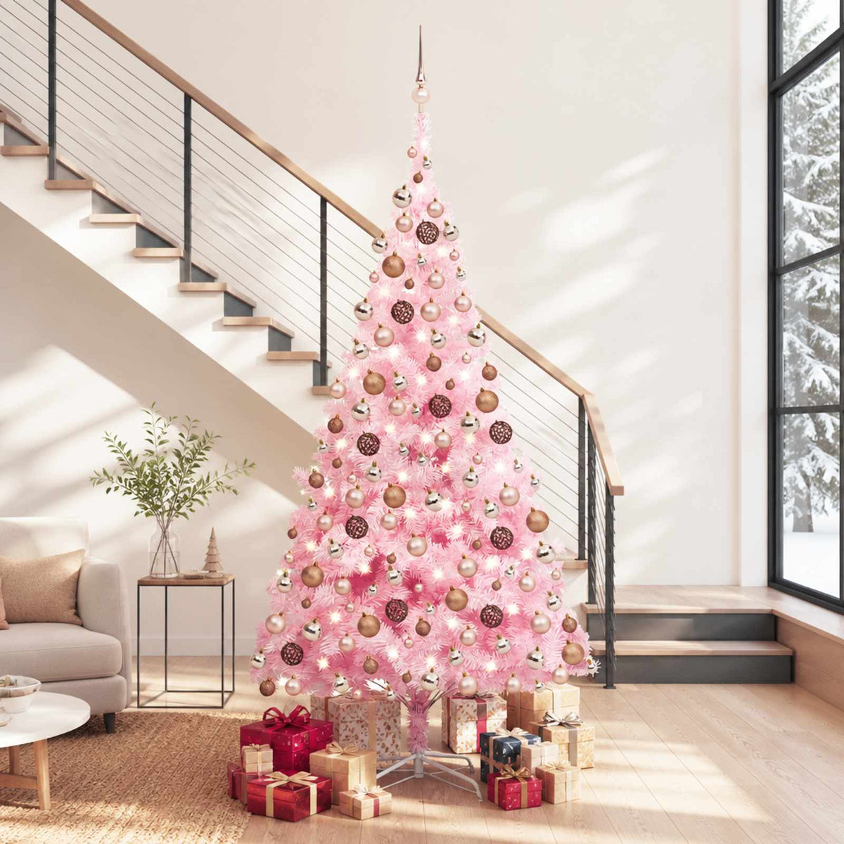 Künstlicher Weihnachtsbaum mit Beleuchtung & Kugeln Rosa 240cm