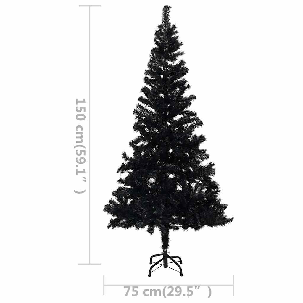 Künstlicher Weihnachtsbaum Beleuchtung & Kugeln Schwarz 150 cm