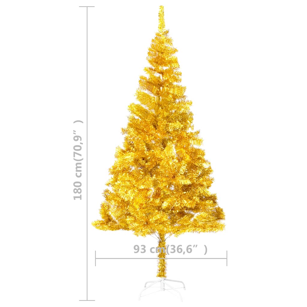 Künstlicher Weihnachtsbaum Beleuchtung & Kugeln Gold 180 cm PET