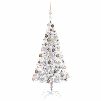 Künstlicher Weihnachtsbaum Beleuchtung & Kugeln Silber 150 cm