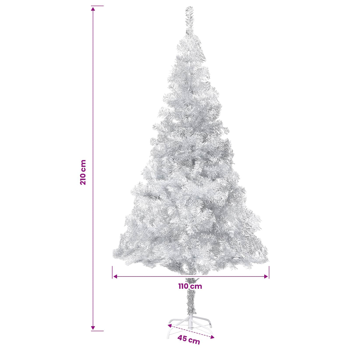 Künstlicher Weihnachtsbaum Beleuchtung & Kugeln Silber 210 cm