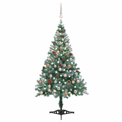 Weihnachtsbaum Gefrostet mit Beleuchtung Kugeln Zapfen 150 cm