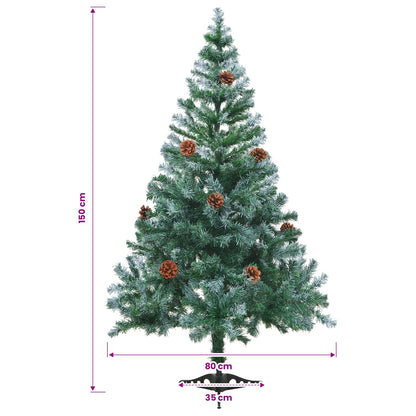 Weihnachtsbaum Gefrostet mit Beleuchtung Kugeln Zapfen 150 cm