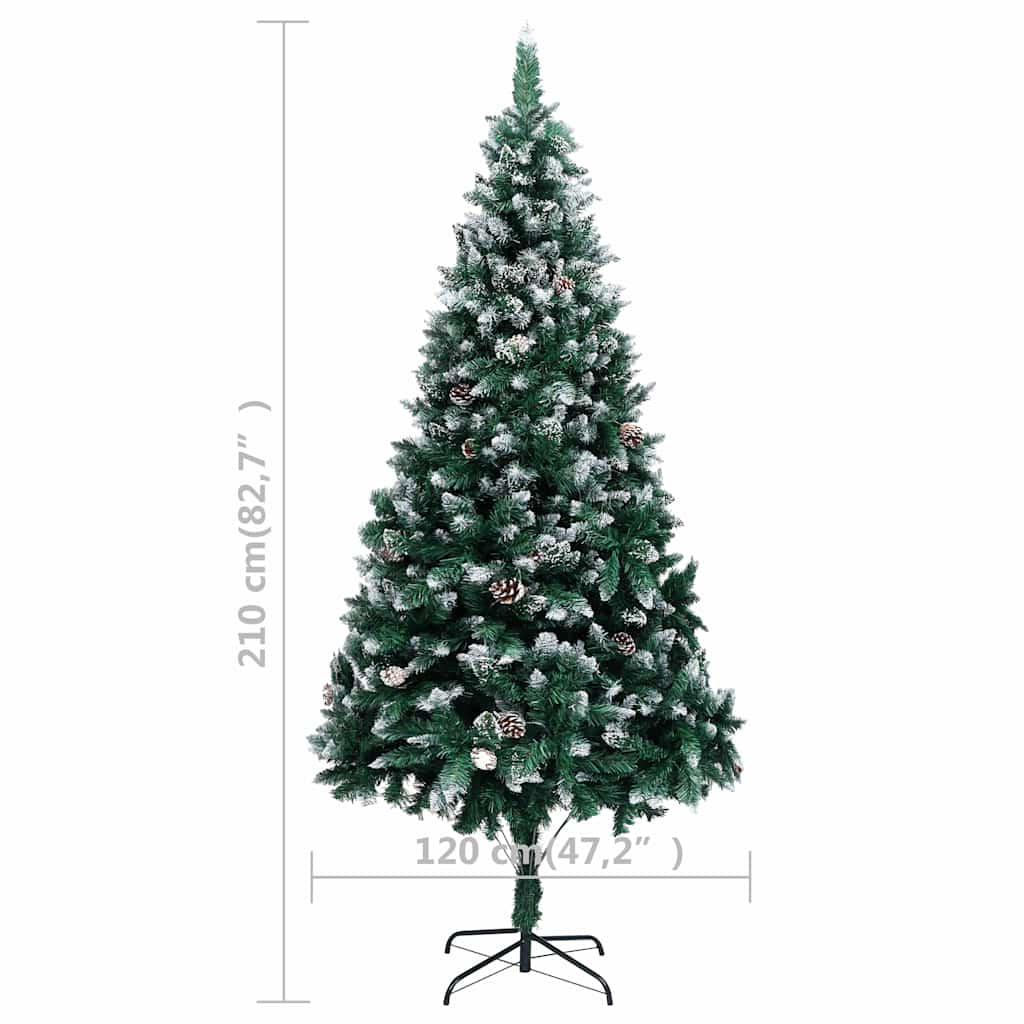 Künstlicher Weihnachtsbaum mit LEDs Kugeln Zapfen 210 cm