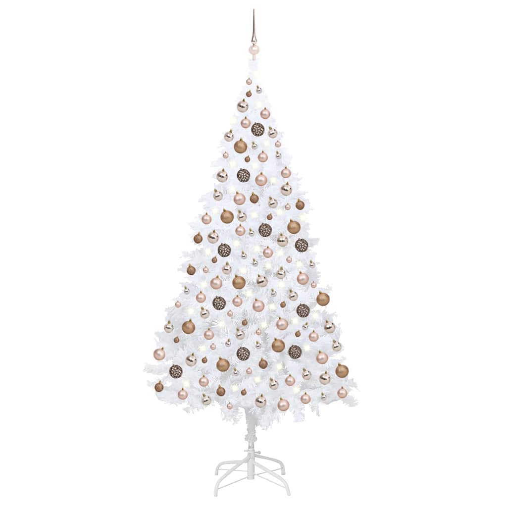 Künstlicher Weihnachtsbaum mit Beleuchtung & Kugeln Weiß 210 cm