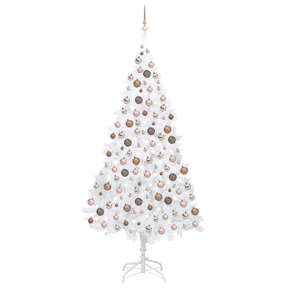 Künstlicher Weihnachtsbaum mit Beleuchtung & Kugeln Weiß 210 cm