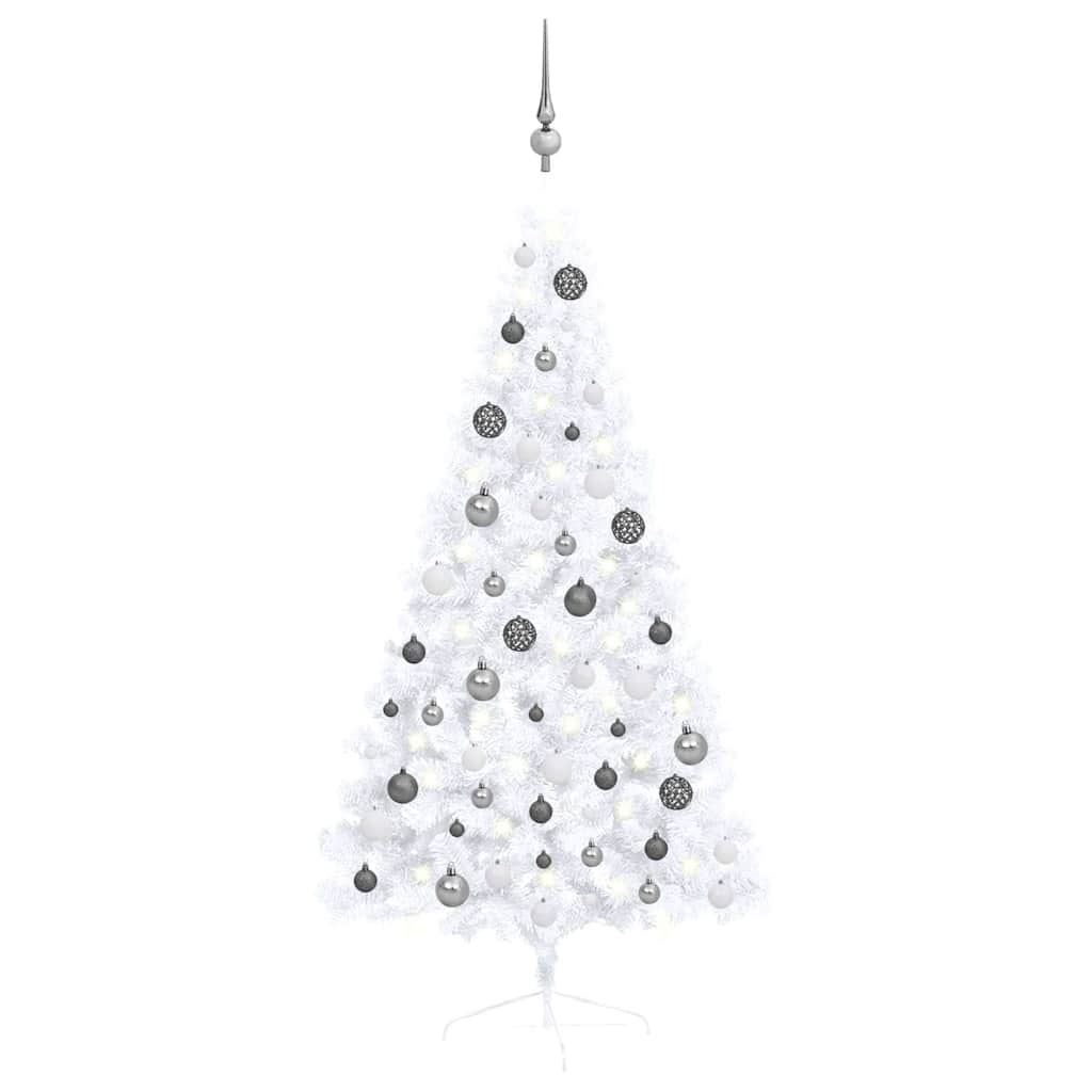 Künstlicher Halb-Weihnachtsbaum Beleuchtung Kugeln Weiß 150 cm