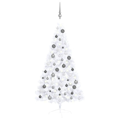 Künstlicher Halb-Weihnachtsbaum Beleuchtung Kugeln Weiß 150 cm