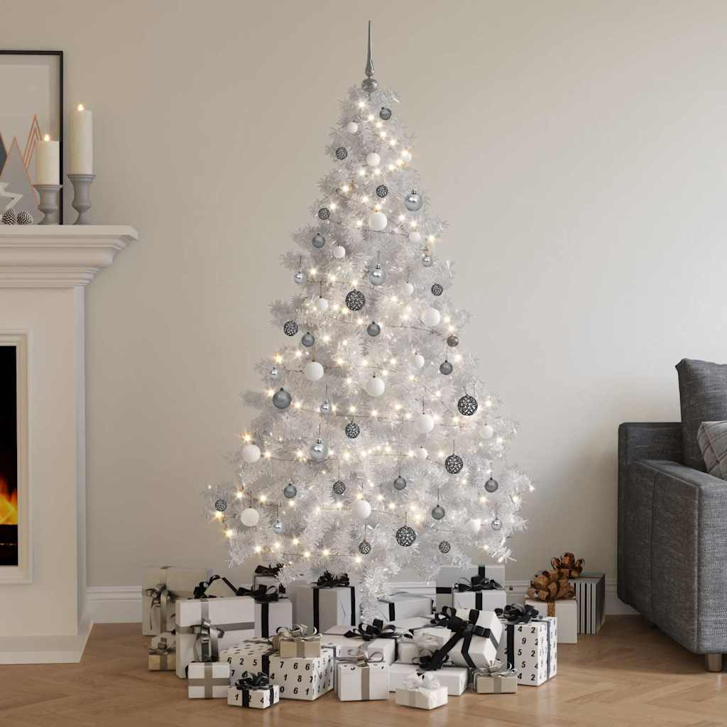 Künstlicher Halb-Weihnachtsbaum Beleuchtung Kugeln Weiß 180 cm