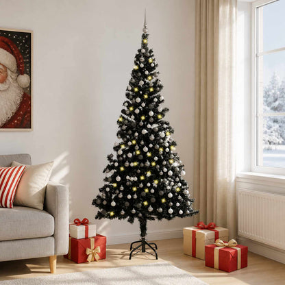 Künstlicher Weihnachtsbaum Beleuchtung & Kugeln Schwarz 210 cm