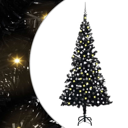 Künstlicher Weihnachtsbaum Beleuchtung & Kugeln Schwarz 210 cm