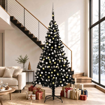 Künstlicher Weihnachtsbaum Beleuchtung & Kugeln Schwarz 240 cm