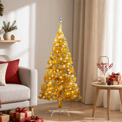 Künstlicher Weihnachtsbaum Beleuchtung & Kugeln Gold 120 cm PET