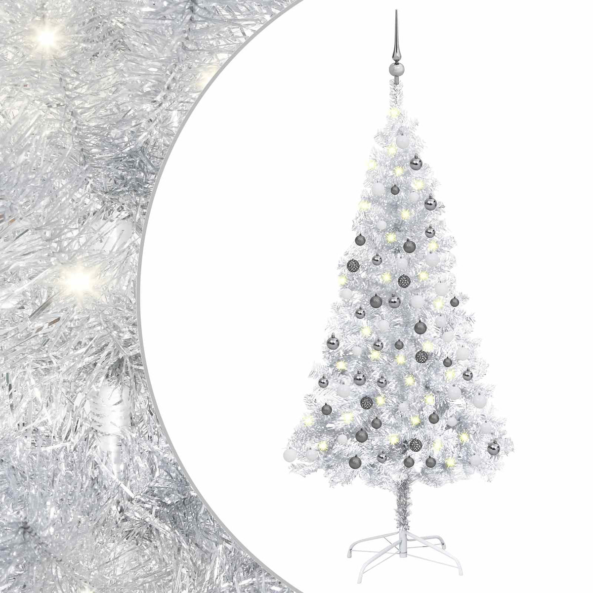 Künstlicher Weihnachtsbaum Beleuchtung & Kugeln Silber 120 cm
