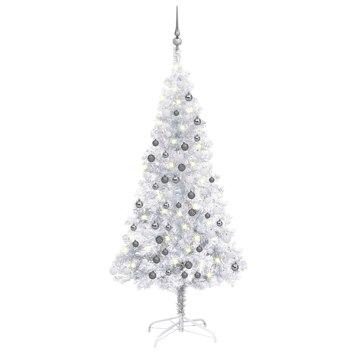 Künstlicher Weihnachtsbaum Beleuchtung & Kugeln Silber 120 cm