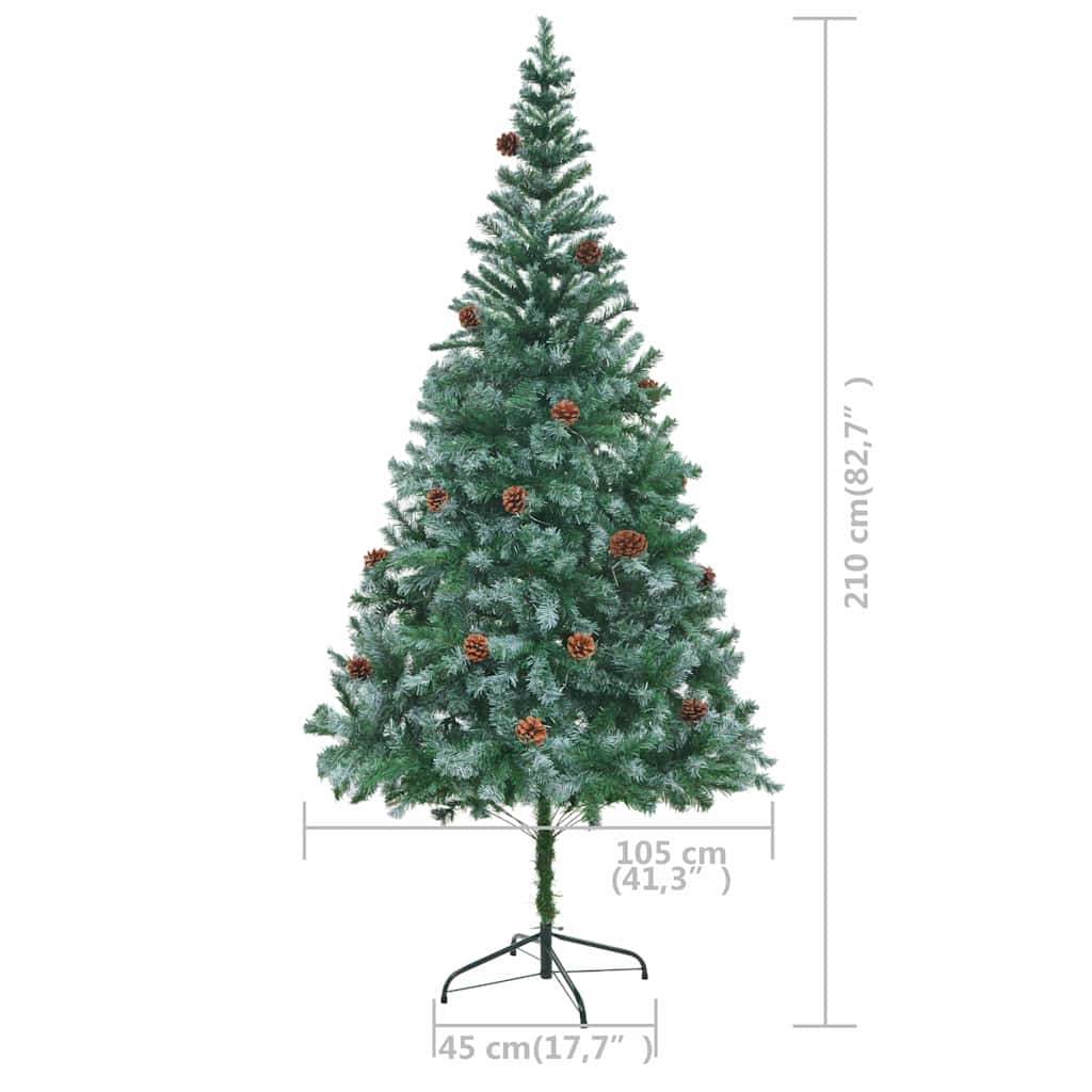 Künstlicher Weihnachtsbaum mit Beleuchtung Kugeln Zapfen 210 cm