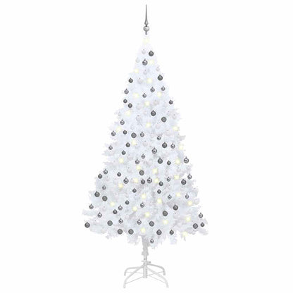 Künstlicher Weihnachtsbaum mit Beleuchtung & Kugeln Weiß 210 cm