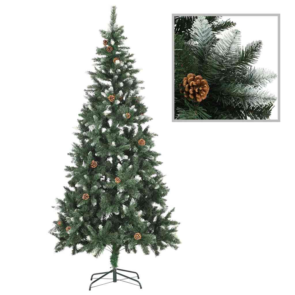 Weihnachtsbaum Gefrostet mit Beleuchtung & Zapfen 210 cm