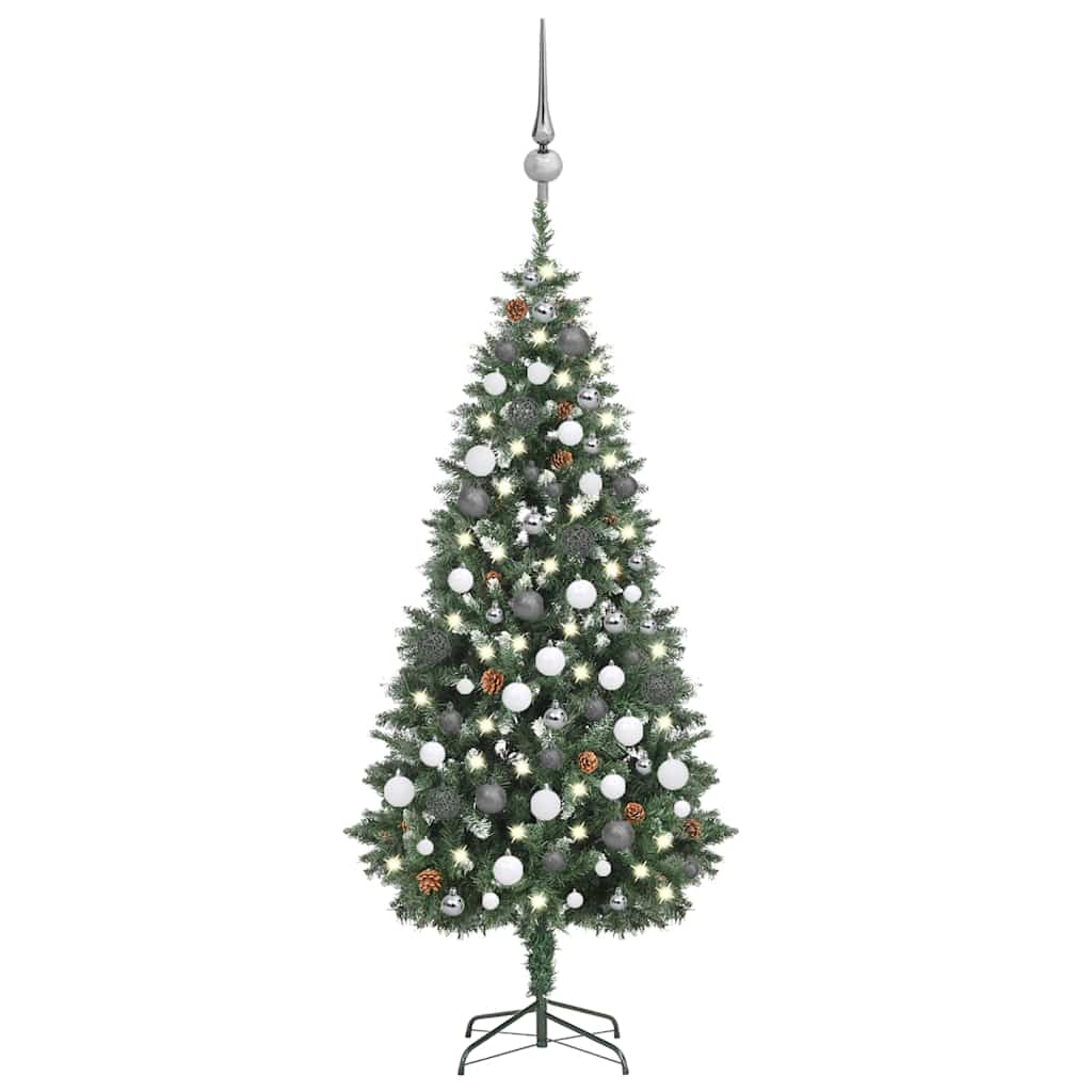 Künstlicher Weihnachtsbaum mit Beleuchtung Kugeln Zapfen 180 cm