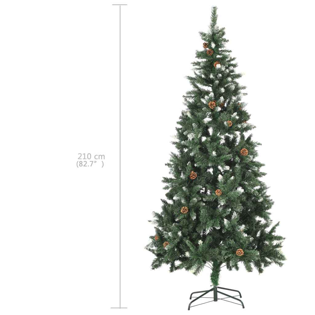 Künstlicher Weihnachtsbaum mit Beleuchtung Kugeln Zapfen 210 cm