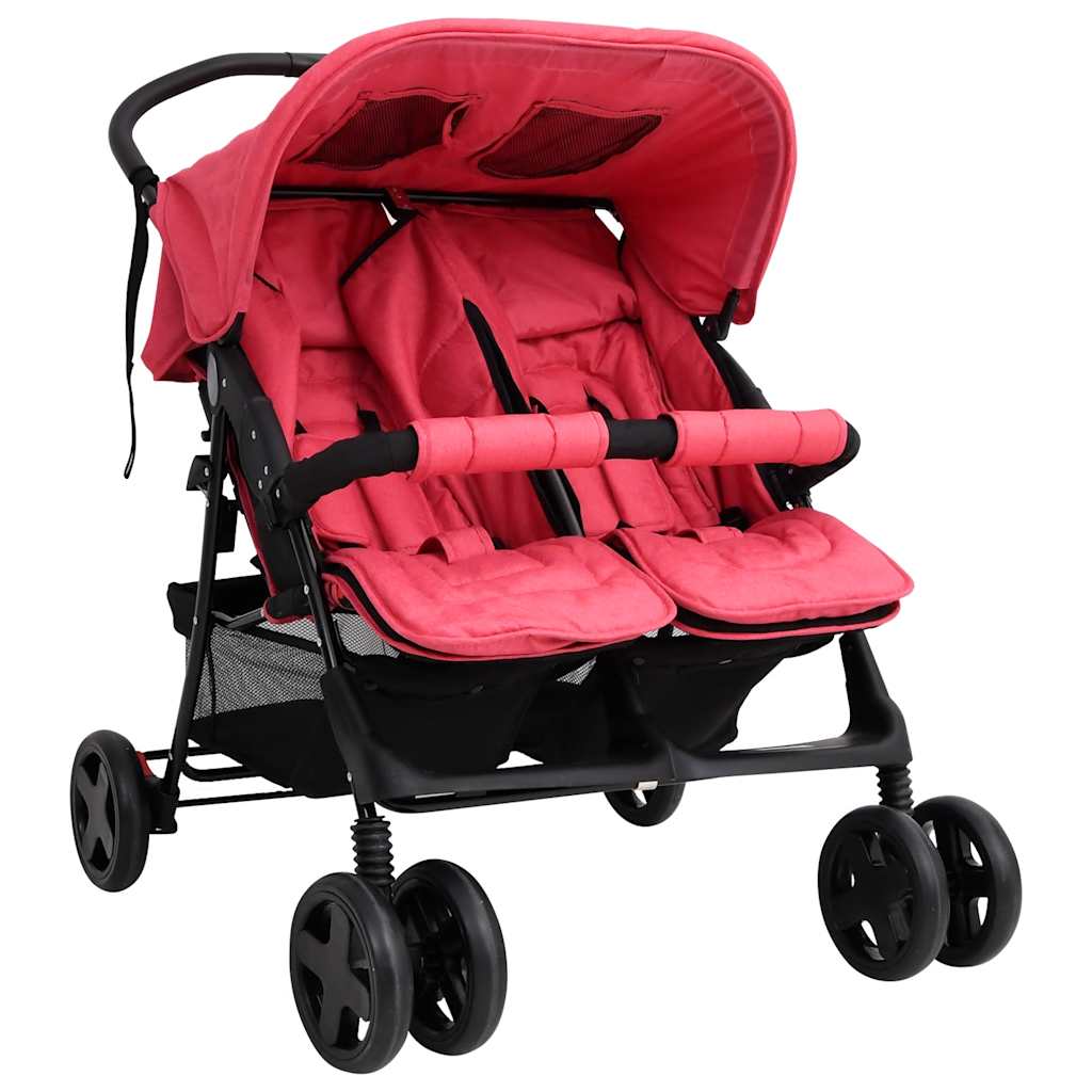Poussette jumelle en acier rouge