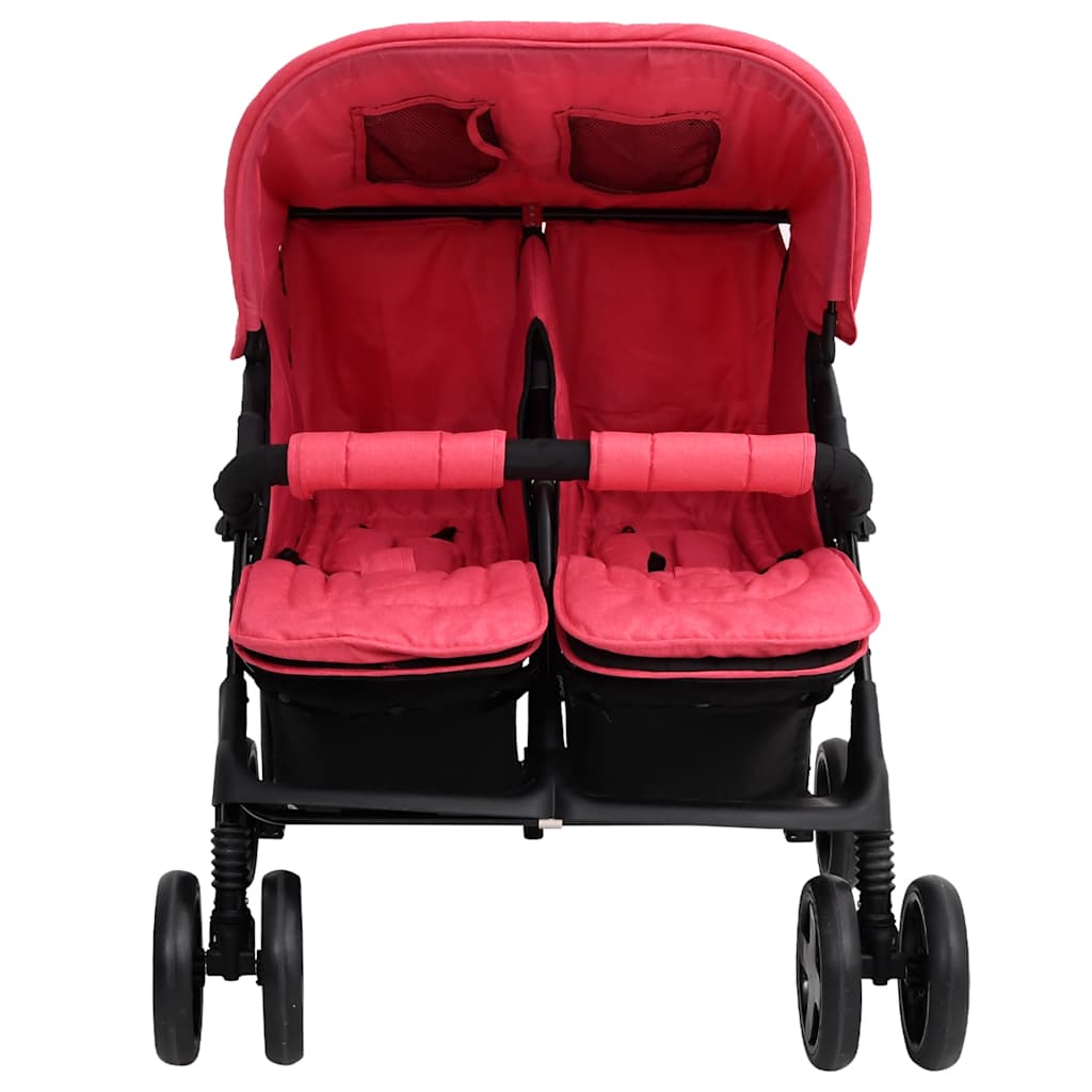 Poussette jumelle en acier rouge