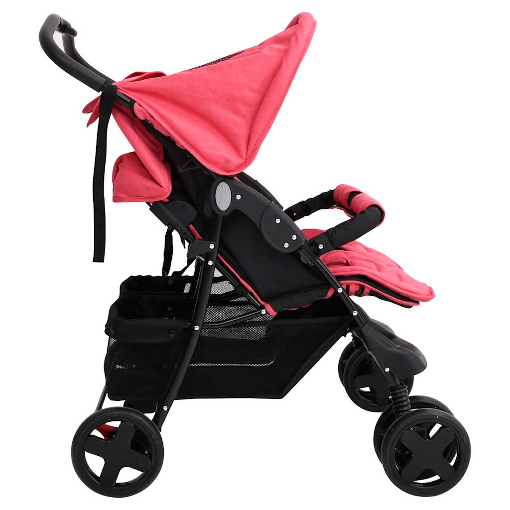 Poussette jumelle en acier rouge