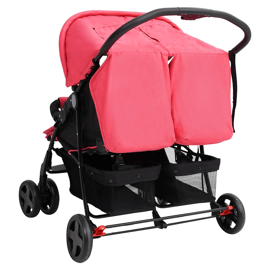 Poussette jumelle en acier rouge
