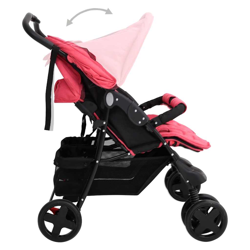 Poussette jumelle en acier rouge