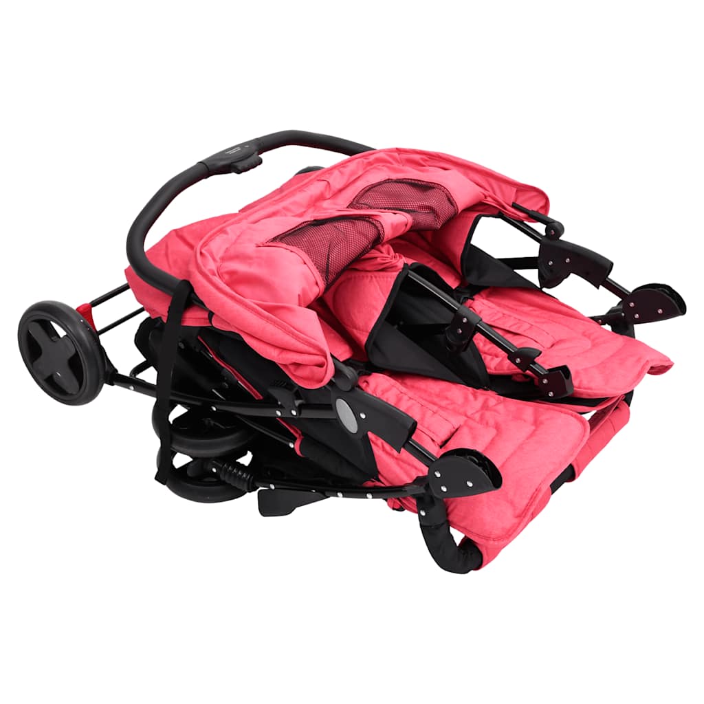 Poussette jumelle en acier rouge