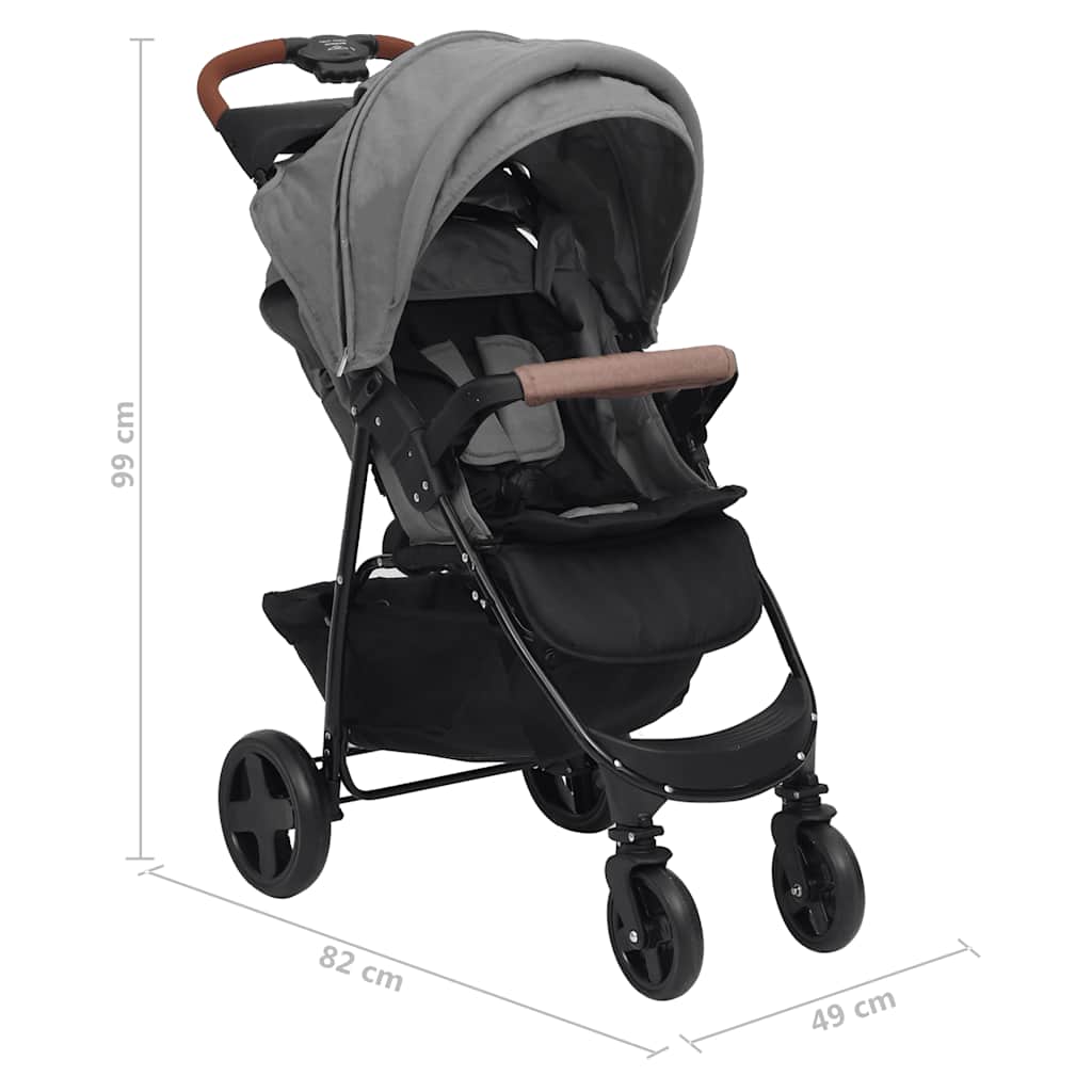 3-in-1 Kinderwagen Hellgrau Stahl