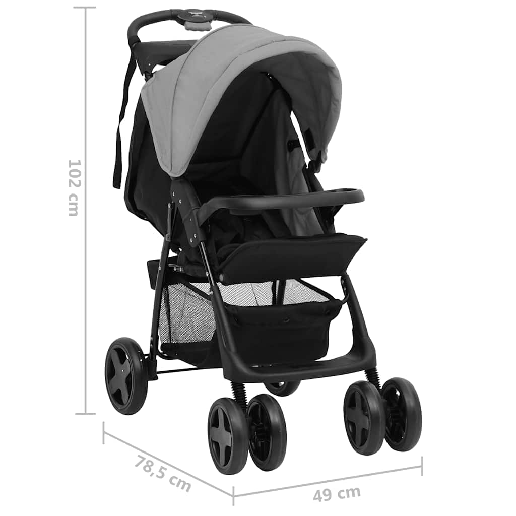3-in-1 Kinderwagen Hellgrau und Schwarz Stahl