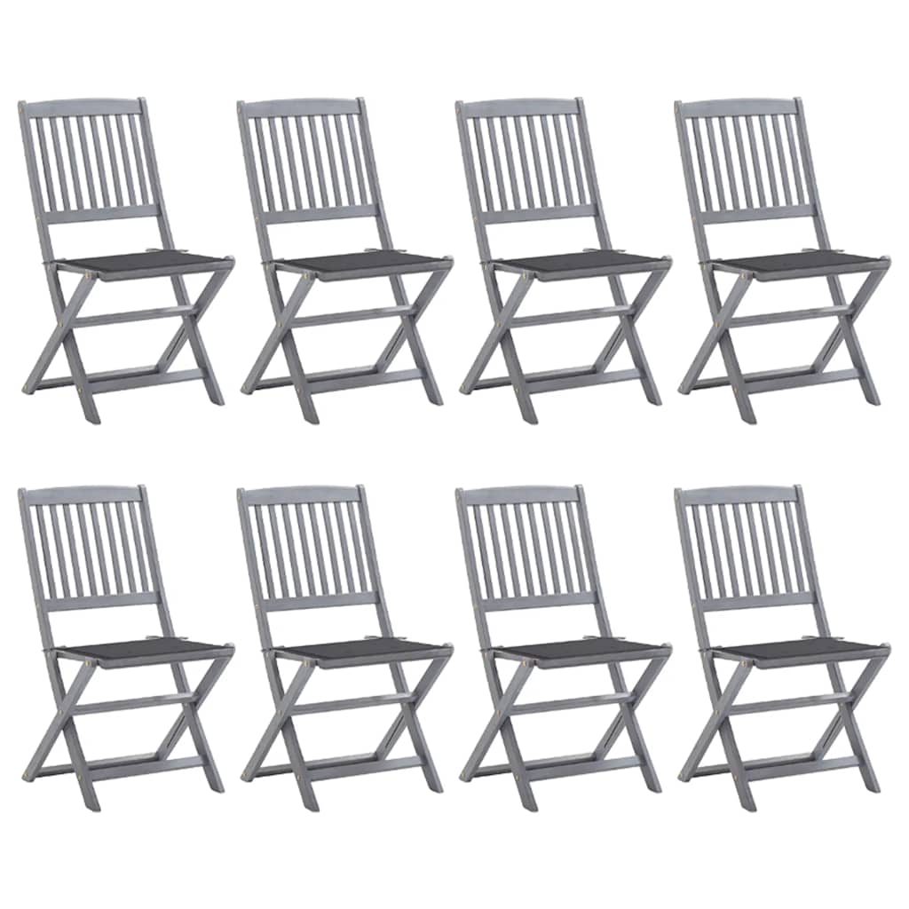 Klappstühle, 8 Stück, mit Kissen, aus massivem Akazienholz