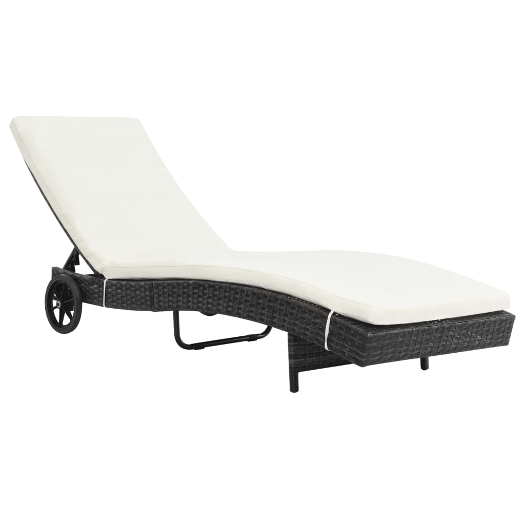 Sun loungers 2 pcs. with wheels and cushions poly rattan black