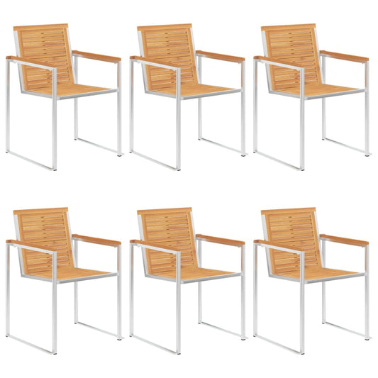 Lot de 6 chaises de jardin en teck massif et acier inoxydable
